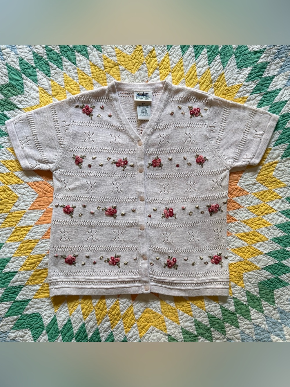 Northern Reflections Ribbon Rose Embroidered Cardigan S/P Vintage Cottagecore